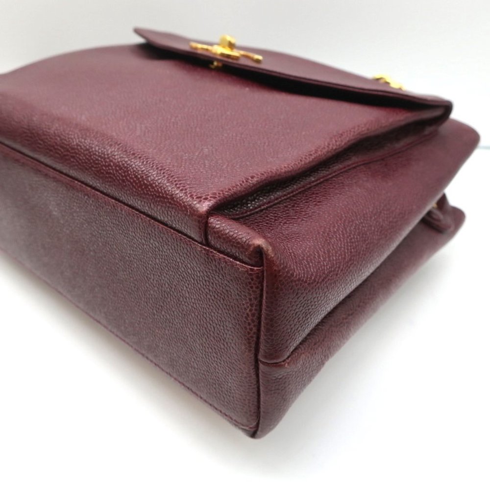 VINTAGE CHANEL 1990S CC FRONT POCKET TOTE BORDEAUX CAVIAR LEATHER SHOULDER BAG - Picture 9 of 12